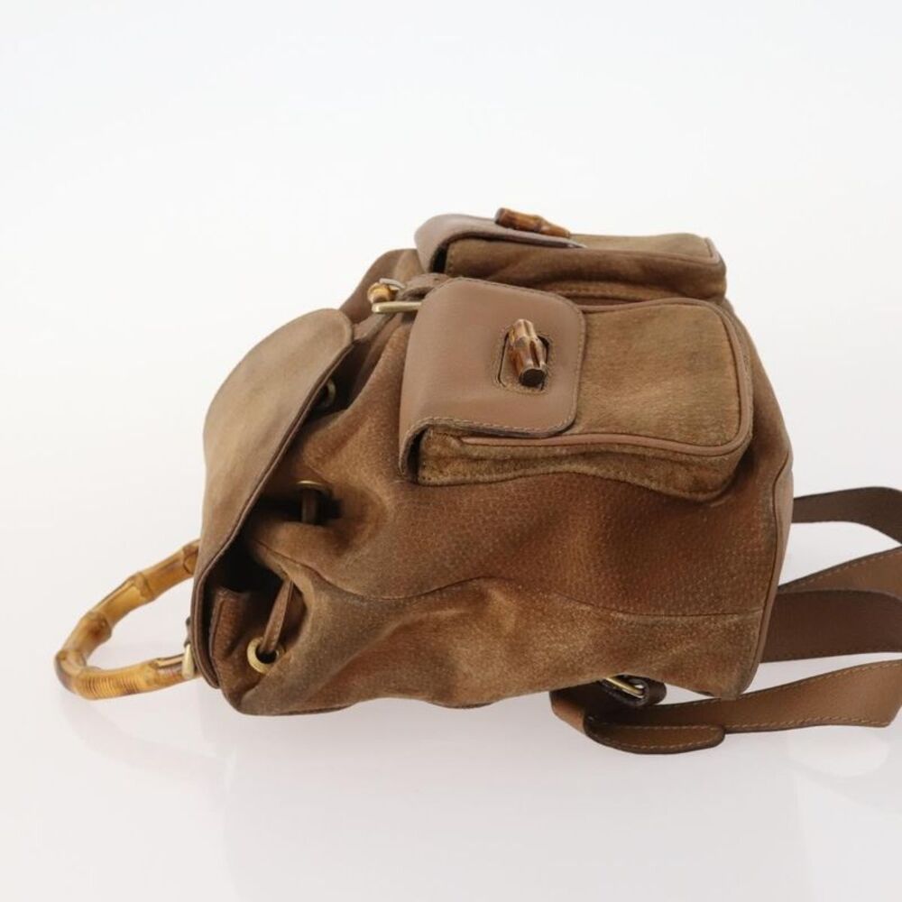 Gucci Vintage Bamboo Backpack Suede And Leather Brown Suede Backpack Bag - Picture 4 of 16